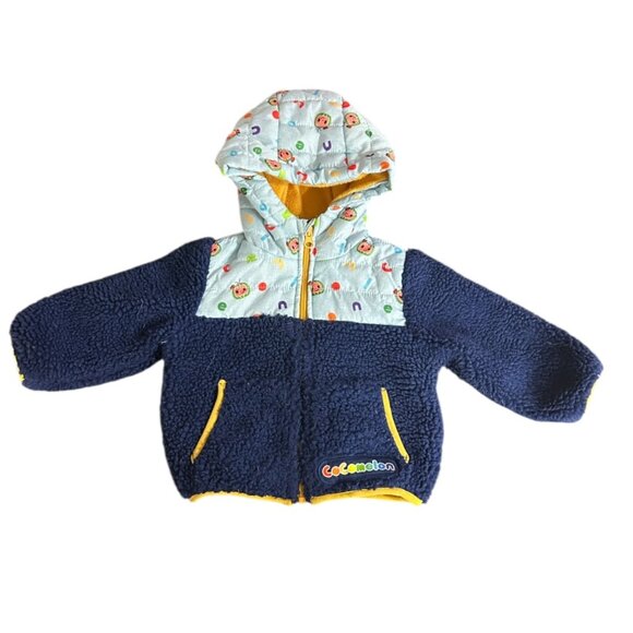 Cocomelon Boys Navy Blue Sherpa Fleece Hooded Coat Sz 6–12M Watermelon Ladybug - Picture 2 of 5